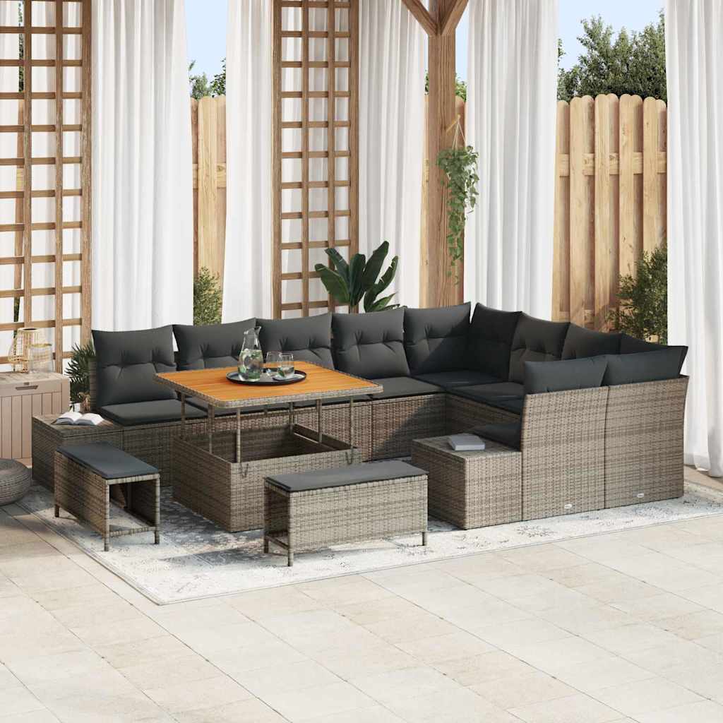 Gartensofa-set mit Kissen mit Speicher 12 pcs Grau Poly Rattan