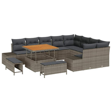 vidaXL Gartensofa-set mit Kissen mit Speicher 12 pcs Grau Poly Rattan