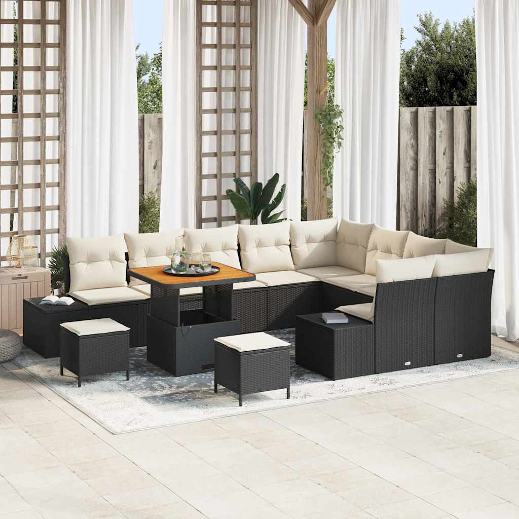Gartensofa-set mit Kissen 12 pcs Schwarz Poly Rattan