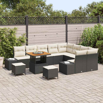 Gartensofa-set mit Kissen 12 pcs Schwarz Poly Rattan
