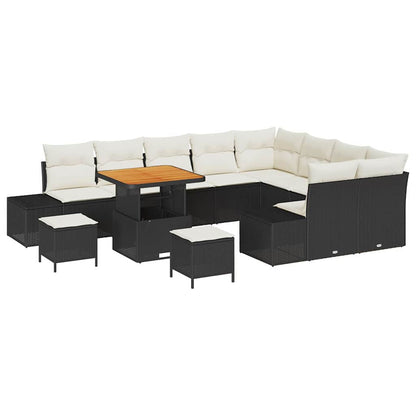 Gartensofa-set mit Kissen 12 pcs Schwarz Poly Rattan