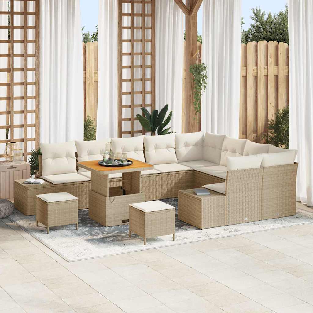 Gartensofa-set mit Kissen mit Speicher 12 pcs Beige Poly Rattan