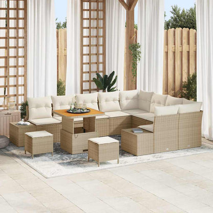 Gartensofa-set mit Kissen mit Speicher 12 pcs Beige Poly Rattan