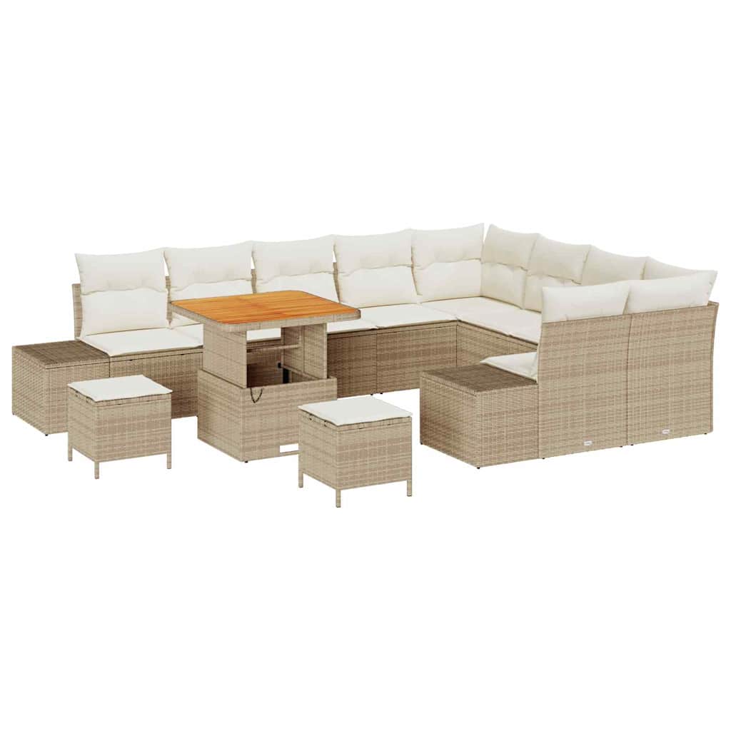 Gartensofa-set mit Kissen mit Speicher 12 pcs Beige Poly Rattan