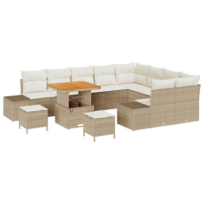 Gartensofa-set mit Kissen mit Speicher 12 pcs Beige Poly Rattan