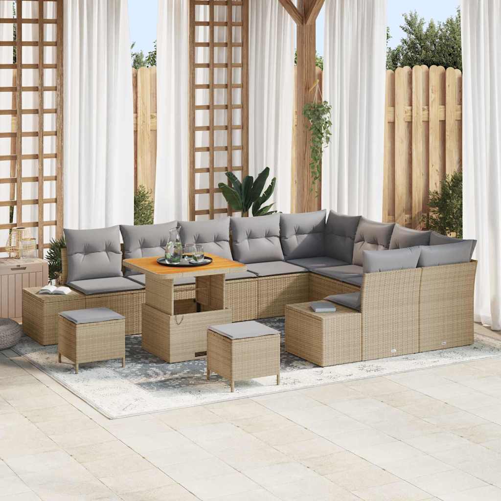 vidaXL Salon de jardin avec coussins et rangements 12 pcs Résine tressée beige