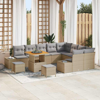 vidaXL Salon de jardin avec coussins et rangements 12 pcs Résine tressée beige
