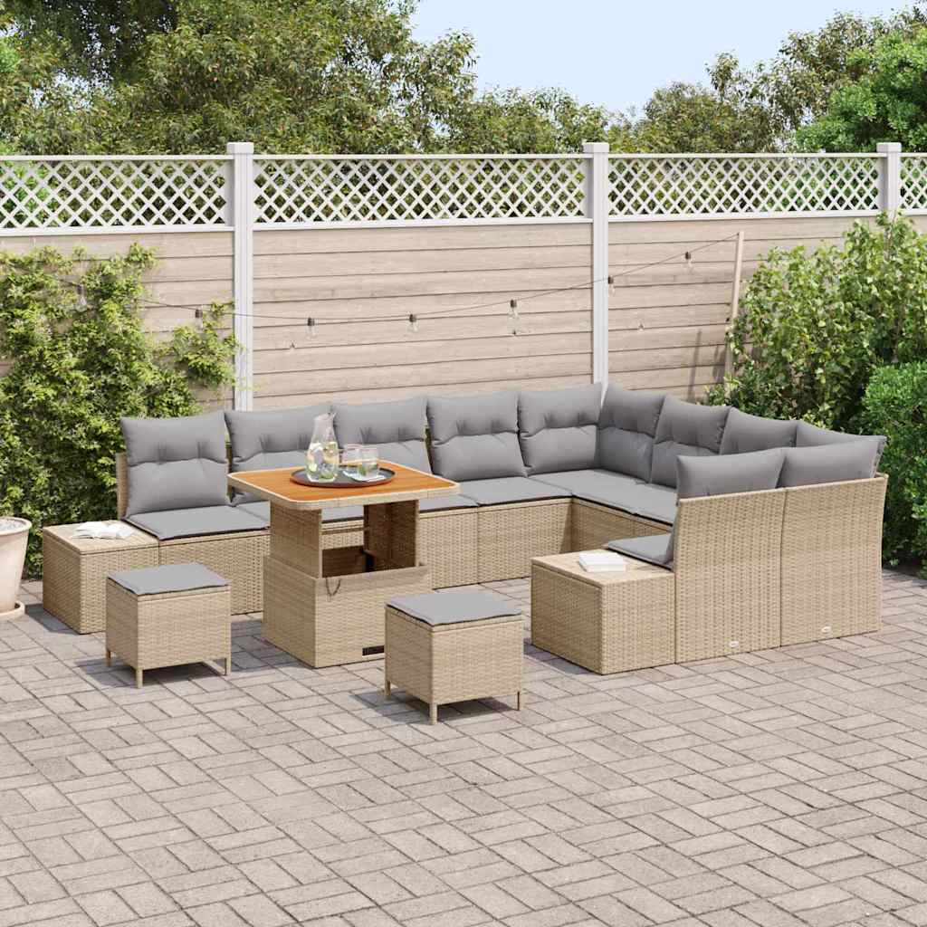 vidaXL Salon de jardin avec coussins et rangements 12 pcs Résine tressée beige