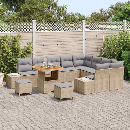 vidaXL Salon de jardin avec coussins et rangements 12 pcs Résine tressée beige
