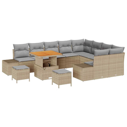 vidaXL Salon de jardin avec coussins et rangements 12 pcs Résine tressée beige