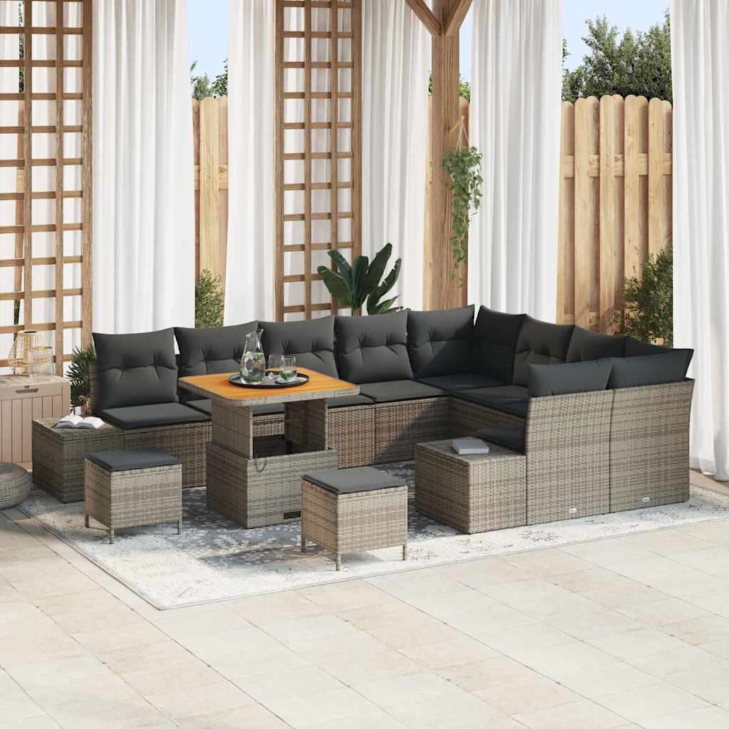 vidaXL Gartensofa-set mit Kissen mit Speicher 12 pcs Grau Poly Rattan