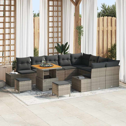 vidaXL Gartensofa-set mit Kissen mit Speicher 12 pcs Grau Poly Rattan