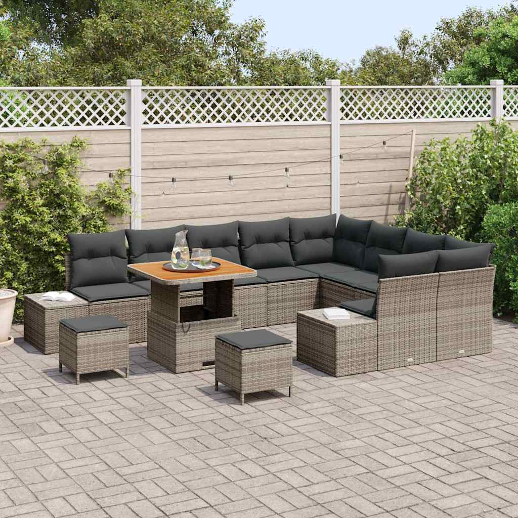 vidaXL Gartensofa-set mit Kissen mit Speicher 12 pcs Grau Poly Rattan