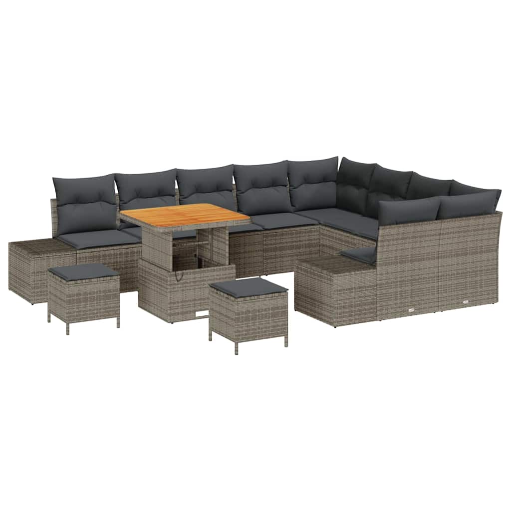 vidaXL Gartensofa-set mit Kissen mit Speicher 12 pcs Grau Poly Rattan