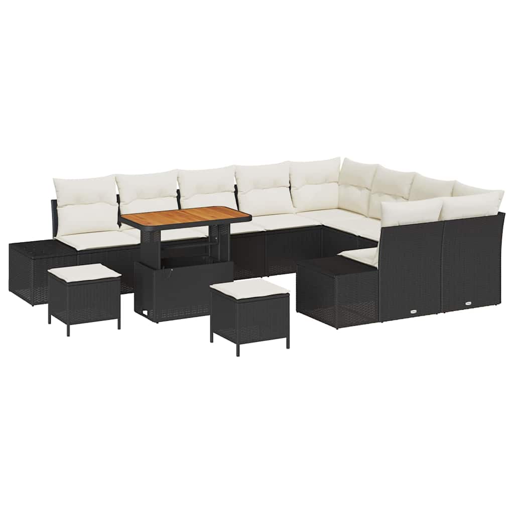 vidaXL Gartensofa-set mit Kissen 12 pcs Schwarz Poly Rattan