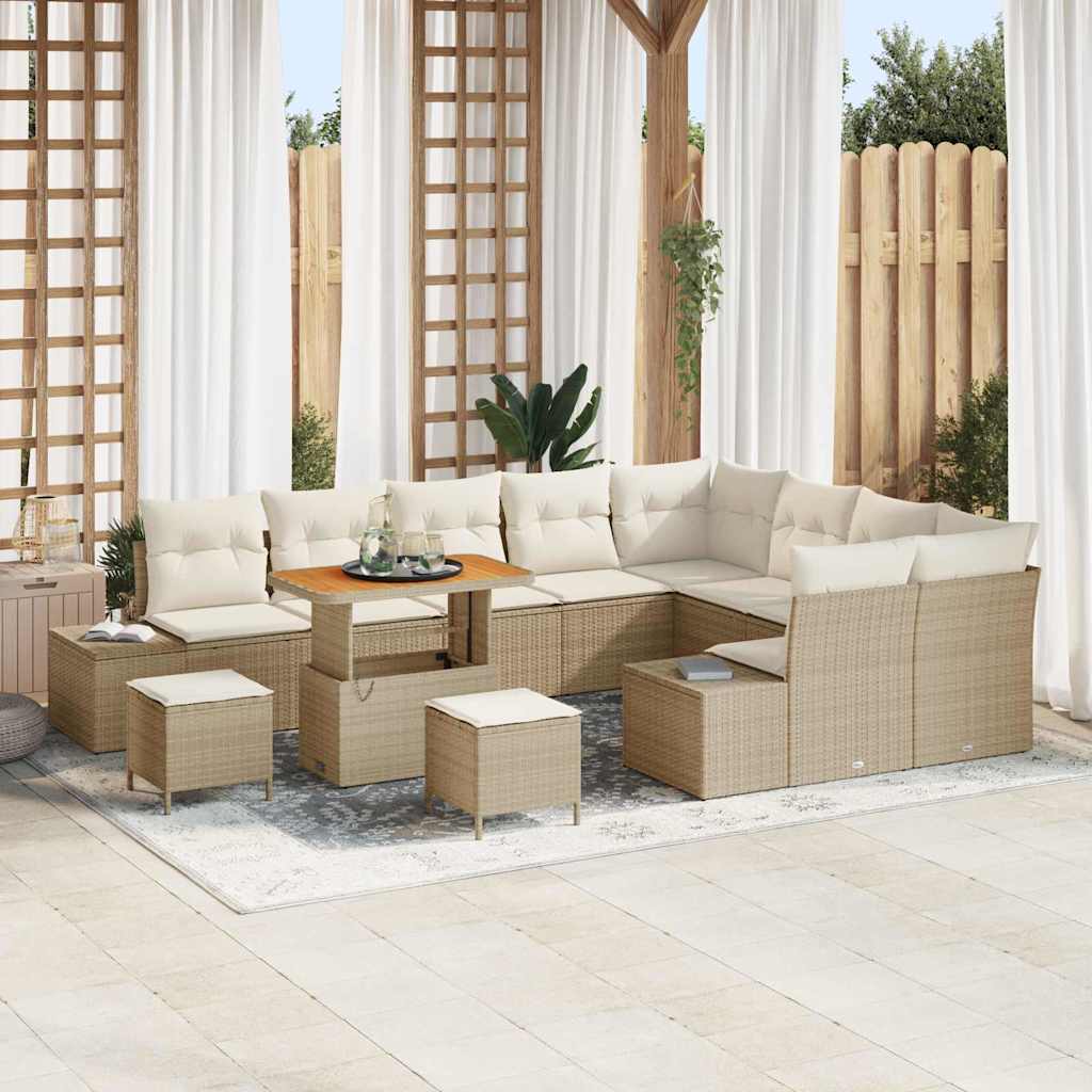 Gartensofa-set mit Kissen mit Speicher 12 pcs Beige Poly Rattan