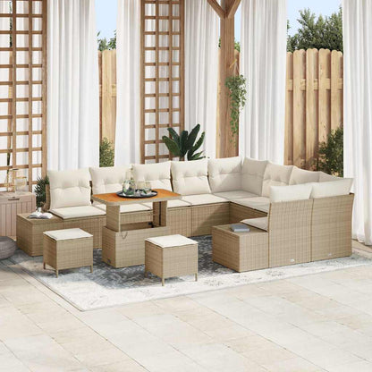 Gartensofa-set mit Kissen mit Speicher 12 pcs Beige Poly Rattan
