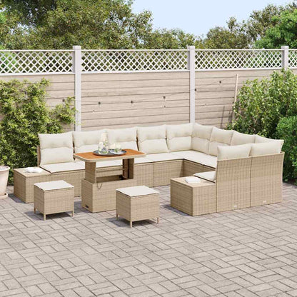 Gartensofa-set mit Kissen mit Speicher 12 pcs Beige Poly Rattan