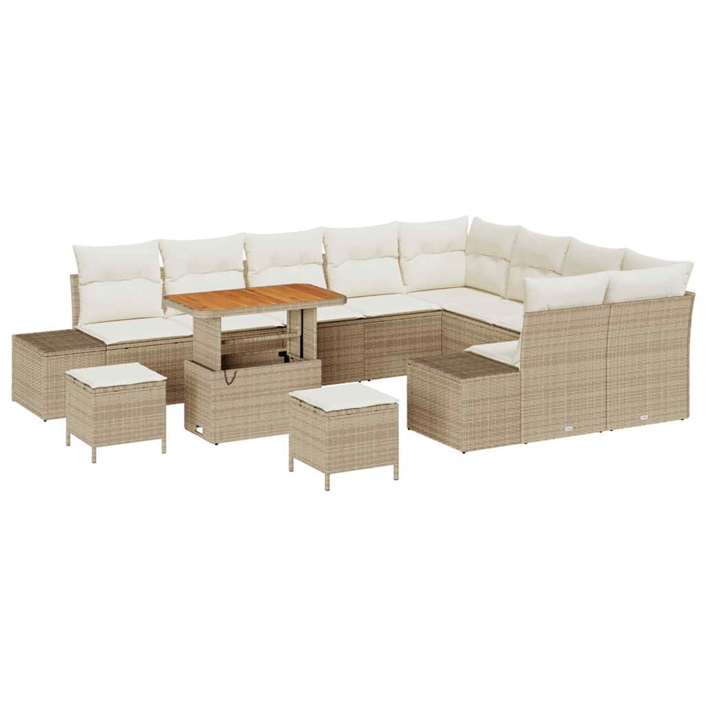 Gartensofa-set mit Kissen mit Speicher 12 pcs Beige Poly Rattan