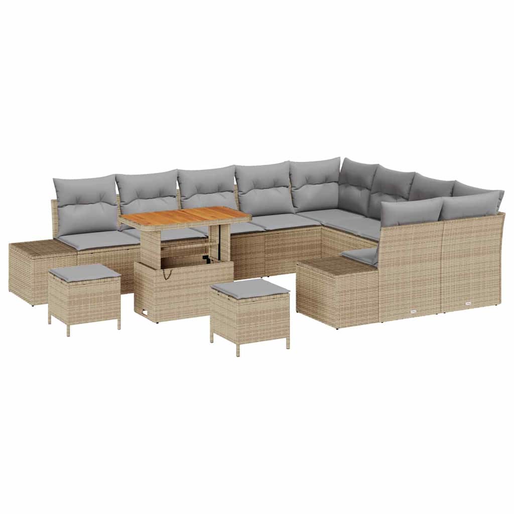 Gartensofa-set mit Kissen mit Speicher 12 pcs Beige Poly Rattan