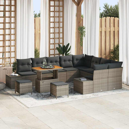 Gartensofa-set mit Kissen mit Speicher 12 pcs Grau Poly Rattan