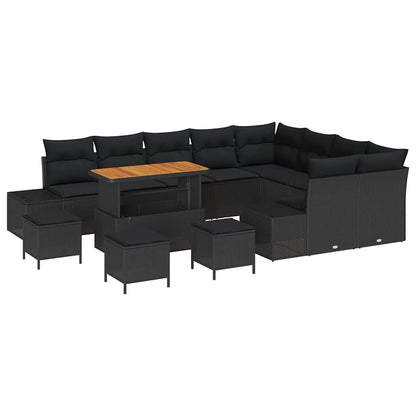 Gartensofa-set mit Kissen 13 pcs Schwarz Poly Rattan
