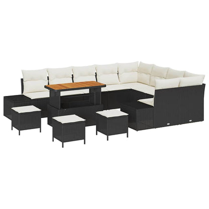 Gartensofa-set mit Kissen 13 pcs Schwarz Poly Rattan