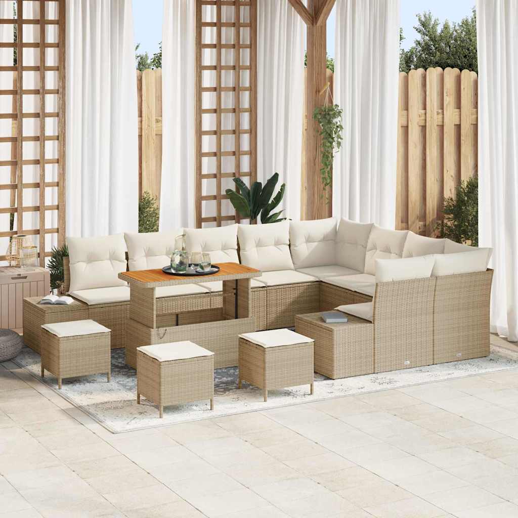 vidaXL Ensemble de canapés de jardin avec coussins et rangements 13 pcs Beige résine tressée
