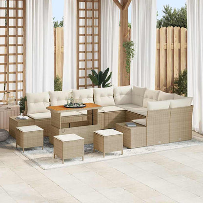 vidaXL Ensemble de canapés de jardin avec coussins et rangements 13 pcs Beige résine tressée