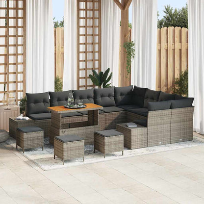Gartensofa-set mit Kissen mit Speicher 13 pcs Grau Poly Rattan