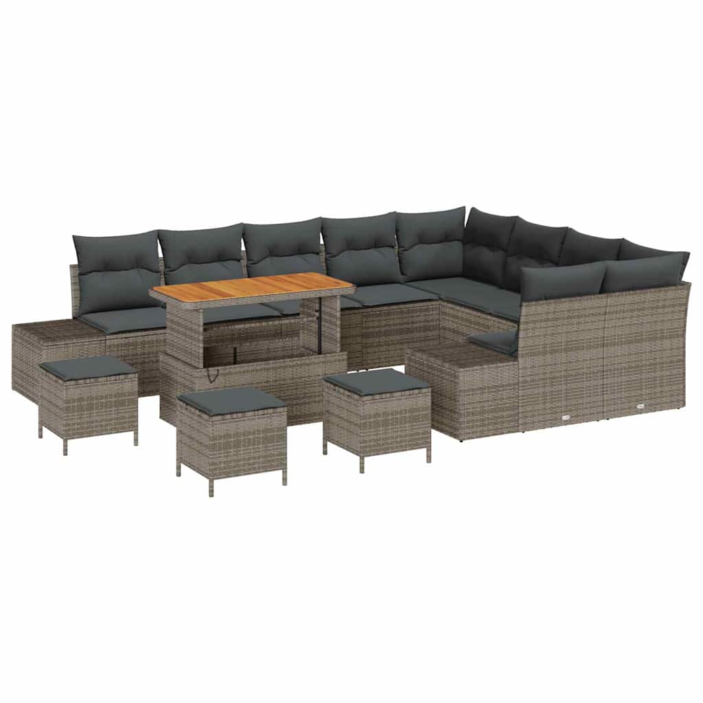 Gartensofa-set mit Kissen mit Speicher 13 pcs Grau Poly Rattan