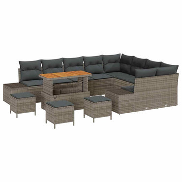 vidaXL Gartensofa-set mit Kissen mit Speicher 13 pcs Grau Poly Rattan