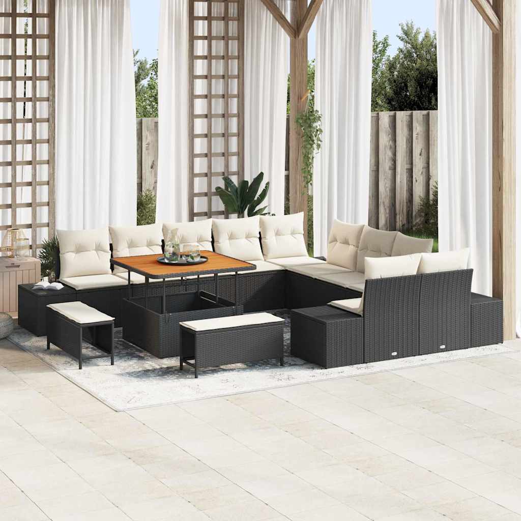 vidaXL Gartensofa-set mit Kissen 13 pcs Schwarz Poly Rattan