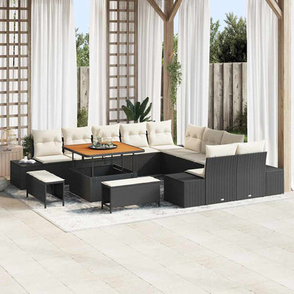 vidaXL Gartensofa-set mit Kissen 13 pcs Schwarz Poly Rattan