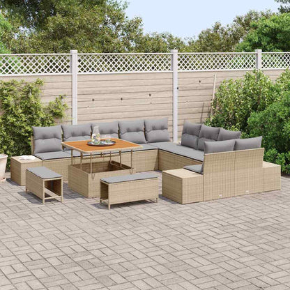 Gartensofa-set mit Kissen mit Speicher 13 pcs Beige Poly Rattan