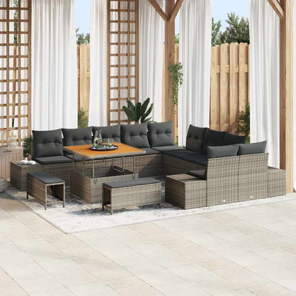 Gartensofa-set mit Kissen mit Speicher 13 pcs Grau Poly Rattan