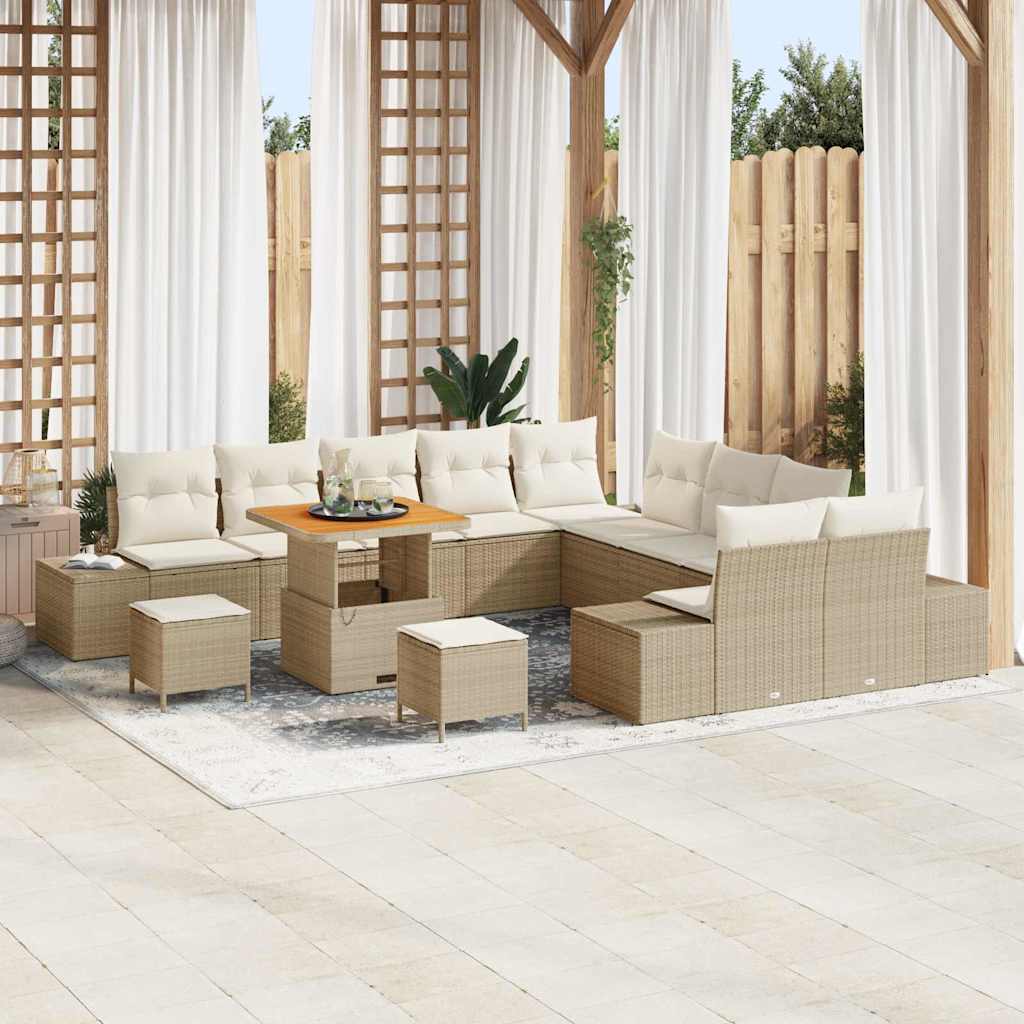 Gartensofa-set mit Kissen mit Speicher 13 pcs Beige Poly Rattan