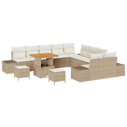 Gartensofa-set mit Kissen mit Speicher 13 pcs Beige Poly Rattan