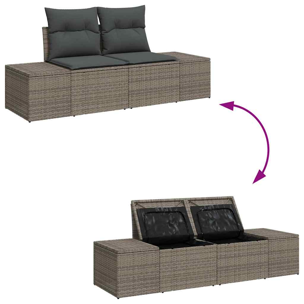 vidaXL Gartensofa-set mit Kissen mit Speicher 13 pcs Grau Poly Rattan