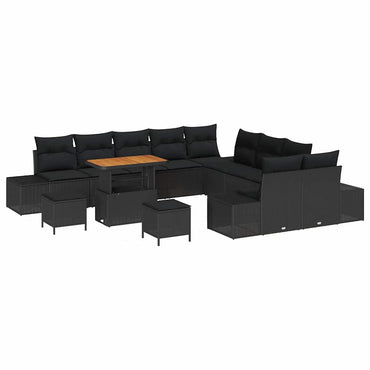 vidaXL Gartensofa-set mit Kissen 13 pcs Schwarz Poly Rattan