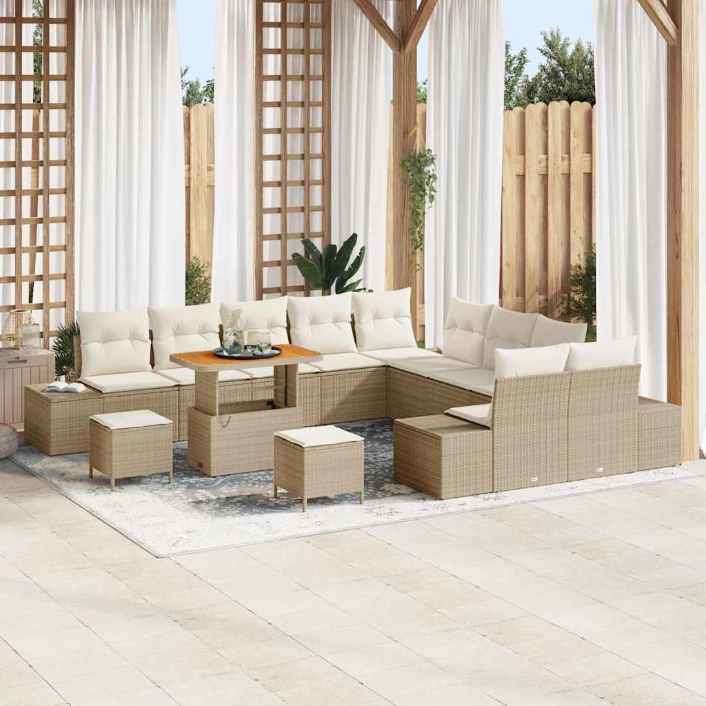 Gartensofa-set mit Kissen mit Speicher 13 pcs Beige Poly Rattan