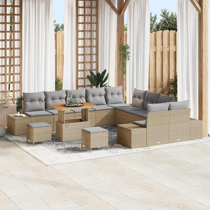 vidaXL Ensemble de canapés de jardin avec coussins et rangements 13 pcs Beige résine tressée