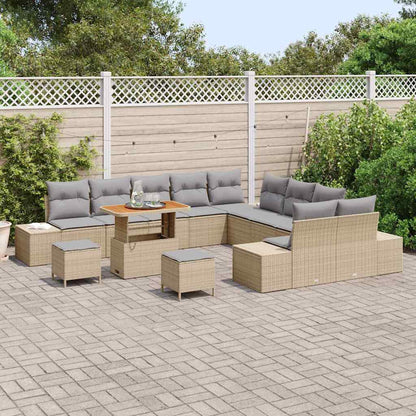vidaXL Ensemble de canapés de jardin avec coussins et rangements 13 pcs Beige résine tressée