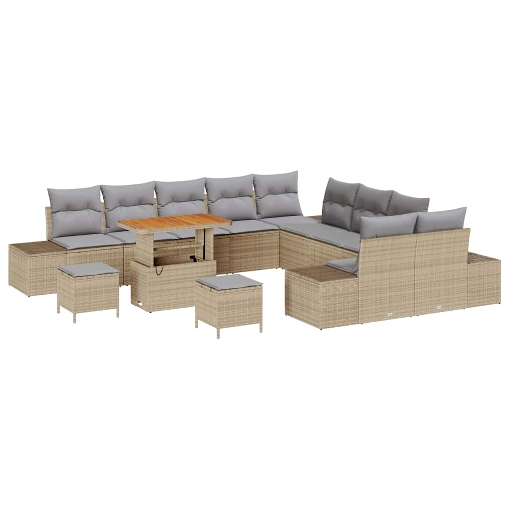 vidaXL Ensemble de canapés de jardin avec coussins et rangements 13 pcs Beige résine tressée