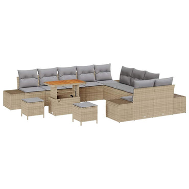vidaXL Ensemble de canapés de jardin avec coussins et rangements 13 pcs Beige résine tressée
