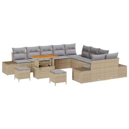 vidaXL Ensemble de canapés de jardin avec coussins et rangements 13 pcs Beige résine tressée