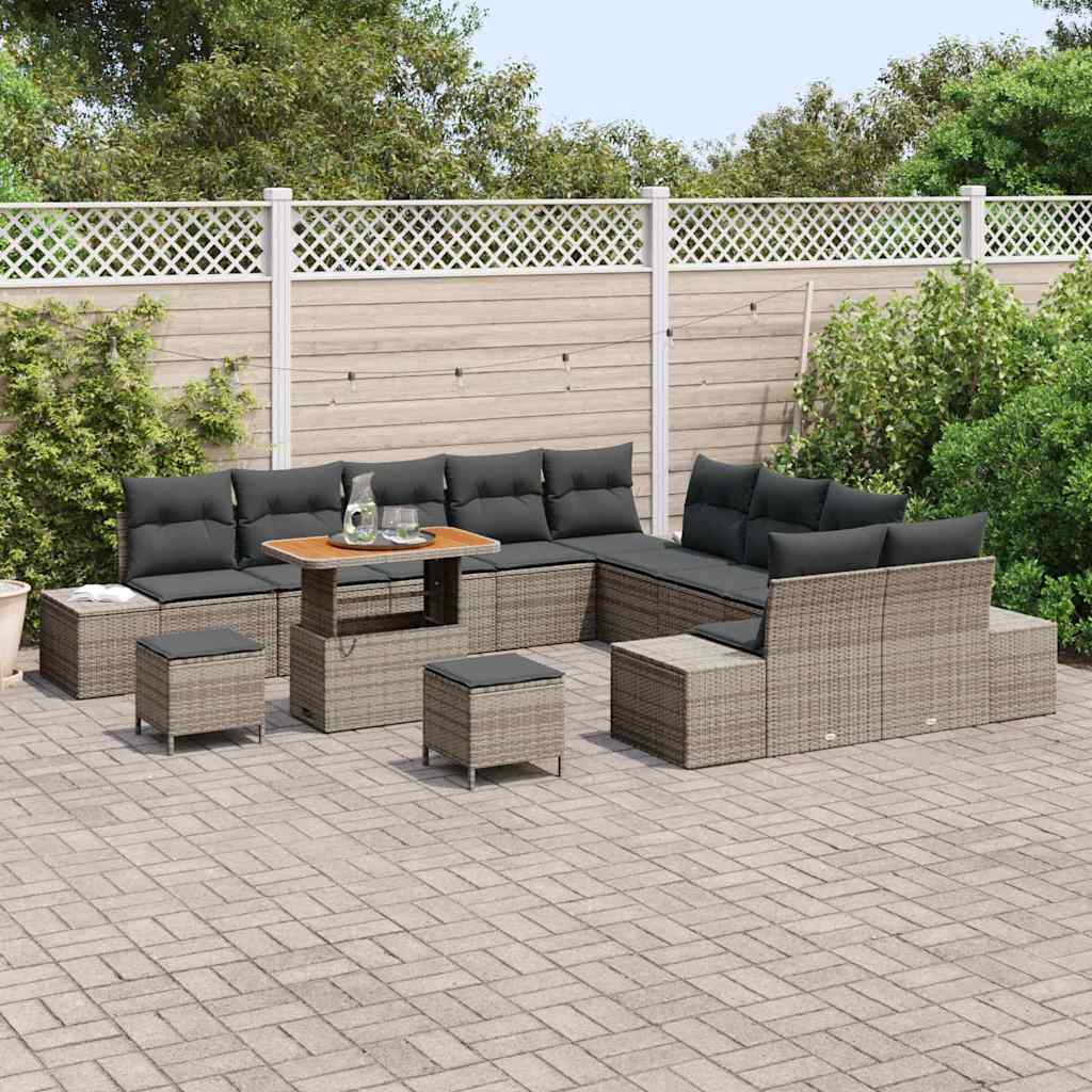vidaXL Gartensofa-set mit Kissen mit Speicher 13 pcs Grau Poly Rattan