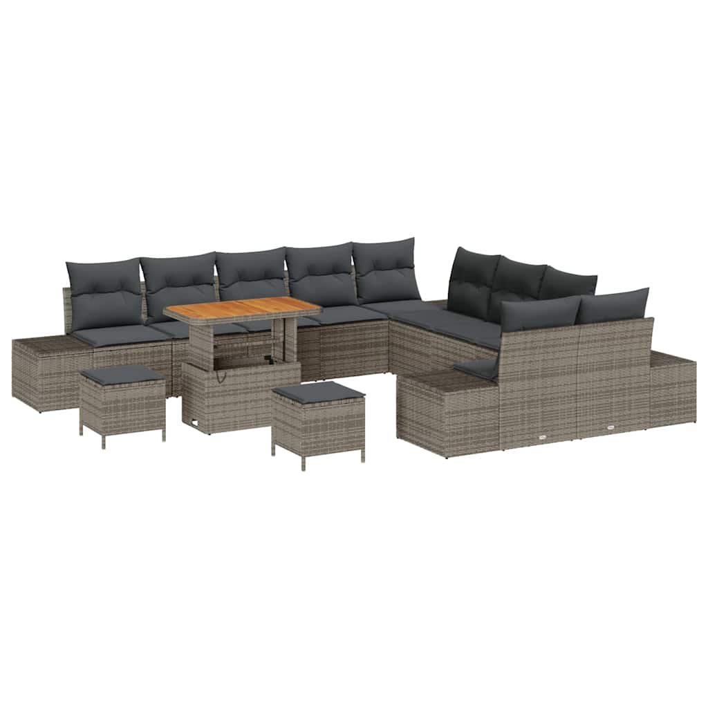 vidaXL Gartensofa-set mit Kissen mit Speicher 13 pcs Grau Poly Rattan