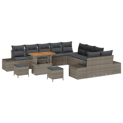 vidaXL Gartensofa-set mit Kissen mit Speicher 13 pcs Grau Poly Rattan