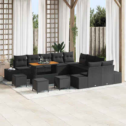 Gartensofa-set mit Kissen 14 pcs Schwarz Poly Rattan